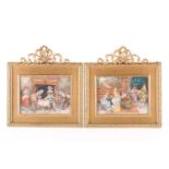 A pair of miniature paintings on ivorine, probably early 20th century, each depicting family