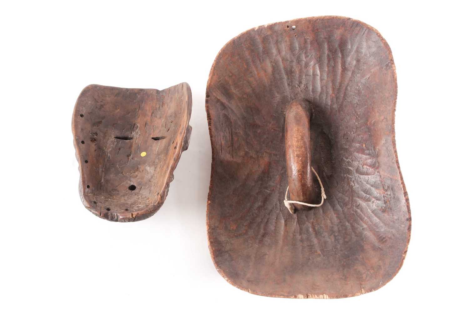 A Luba mask and shield, Democratic Republic of Congo, each with carved linear decoration, the mask - Image 2 of 4