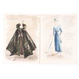 Michael Whittaker (20th century), two theatre costume designs, pen and watercolour, one with