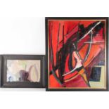 Diana Lindsay (20th century), two abstract oils on board, the largest 75 cm x 91 cm, each framed.