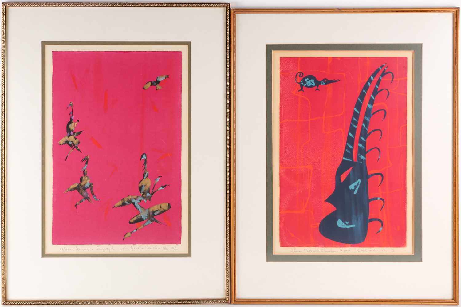 John West, 20th century, two of 1969 limited edition serigraph prints, titled 'African Dancers'