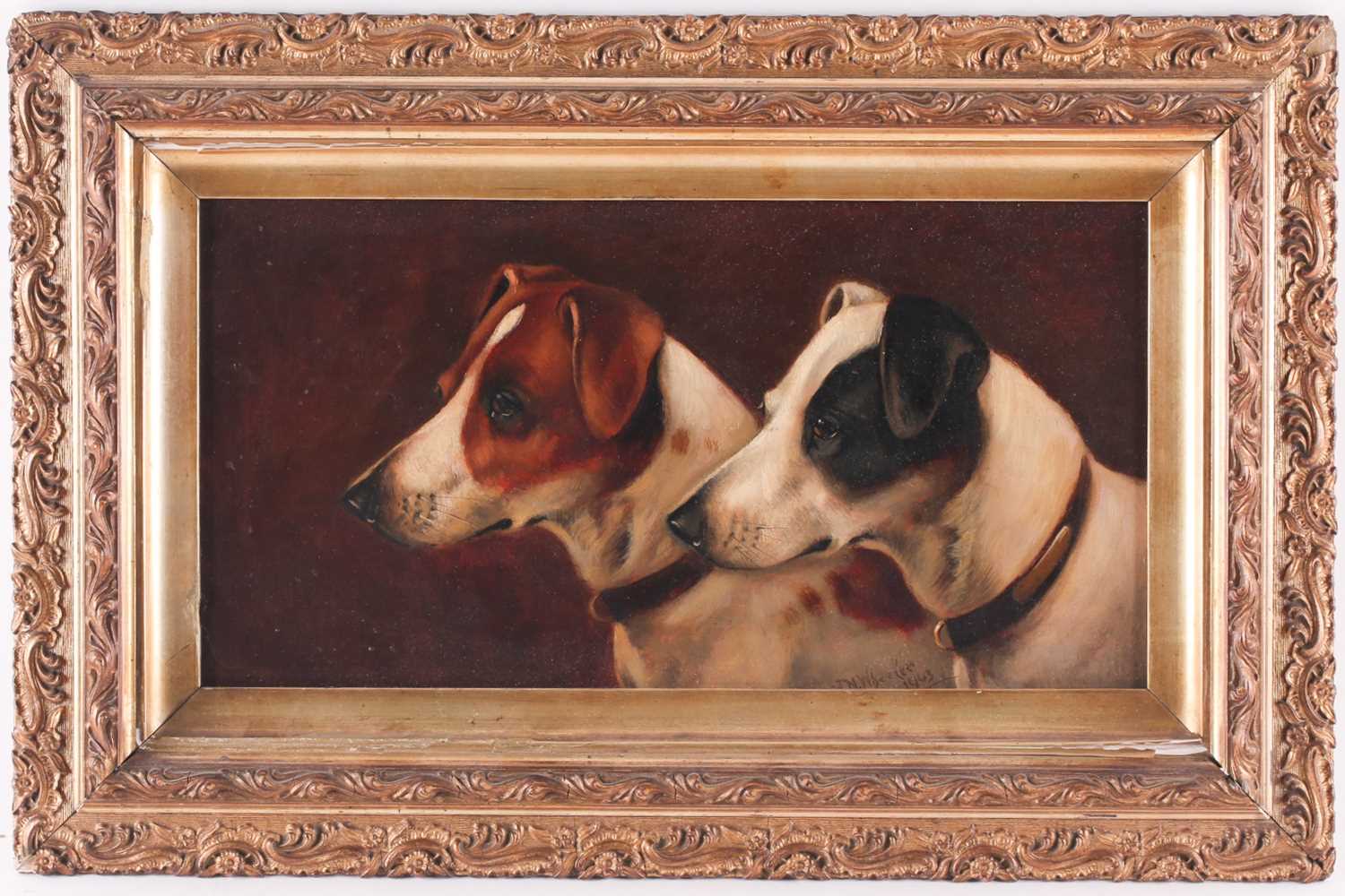 Walter Herbert Wheeler (1878-1960), profile study of a pair of Jack Russell dogs, oil on panel,