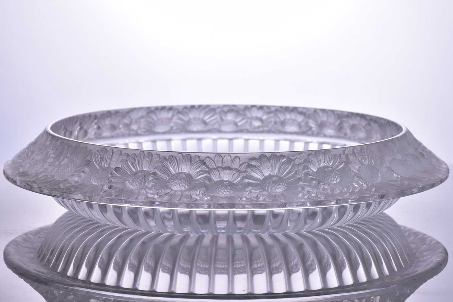 A Lalique 'Marguerites' pattern large bowl, decorated with a frieze of frosted flower heads and