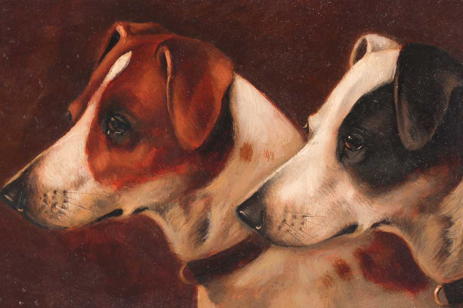 Walter Herbert Wheeler (1878-1960), profile study of a pair of Jack Russell dogs, oil on panel, - Image 4 of 4