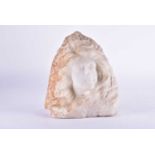 In the manner of Aime Nicolas Morot, An Art Nouveau carved white marble bas-relief bust study of a
