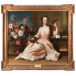 Manner of Michael Dahl (1659-1743), a very large full-length portrait of woman, seated beside a