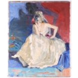 Phidias (20th century), study of a seated woman in a bridal outfit, unframed impasto oil on