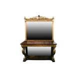 An early 19th century figured rosewood and parcel-gilt console table and mirror, the mirror with