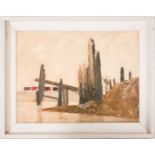 Gerald Parkinson (b.1926), 'Piles - Newhaven', abstract coastal landscape, oil on panel, 45 cm x