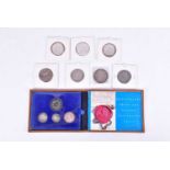 World silver coins comprising a Viennese Anniversary four coin proof set, 1965, three French Indo