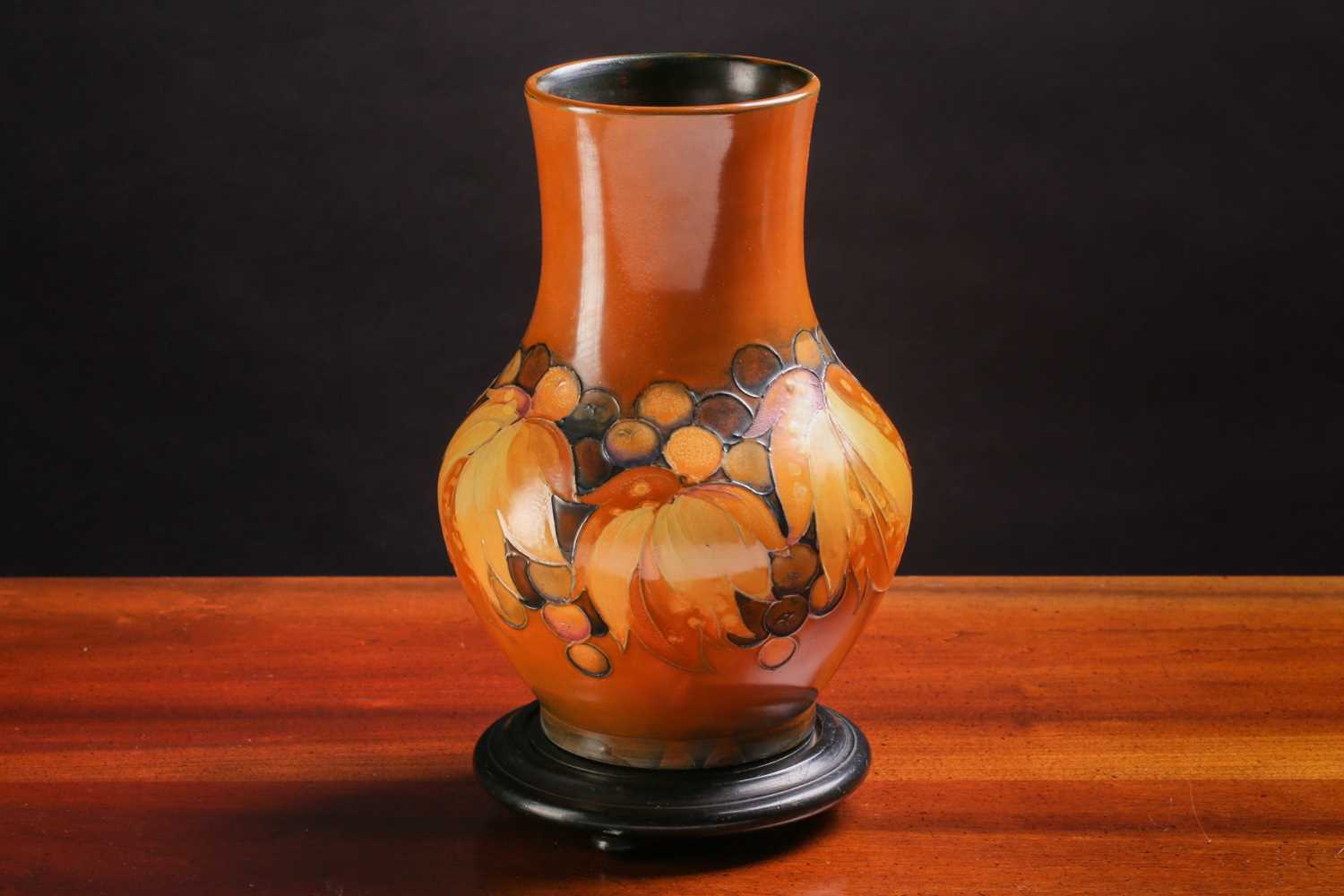 A mid-century Moorcroft baluster vase, in the Leaf & Berry pattern on brown/yellow ground, impressed - Image 2 of 4