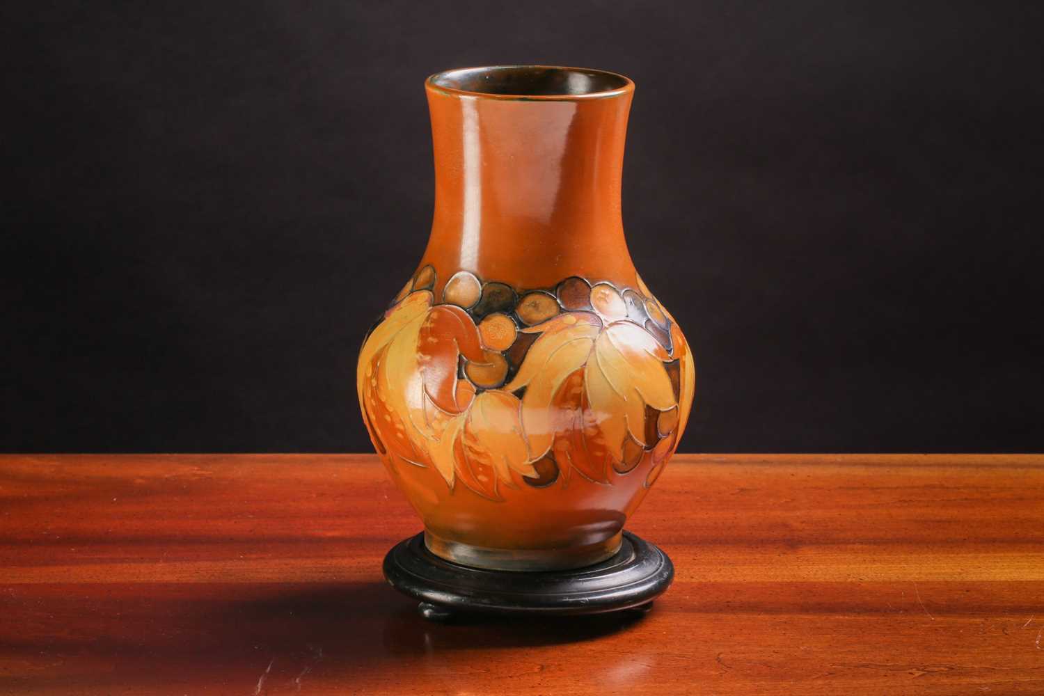 A mid-century Moorcroft baluster vase, in the Leaf & Berry pattern on brown/yellow ground, impressed - Image 4 of 4