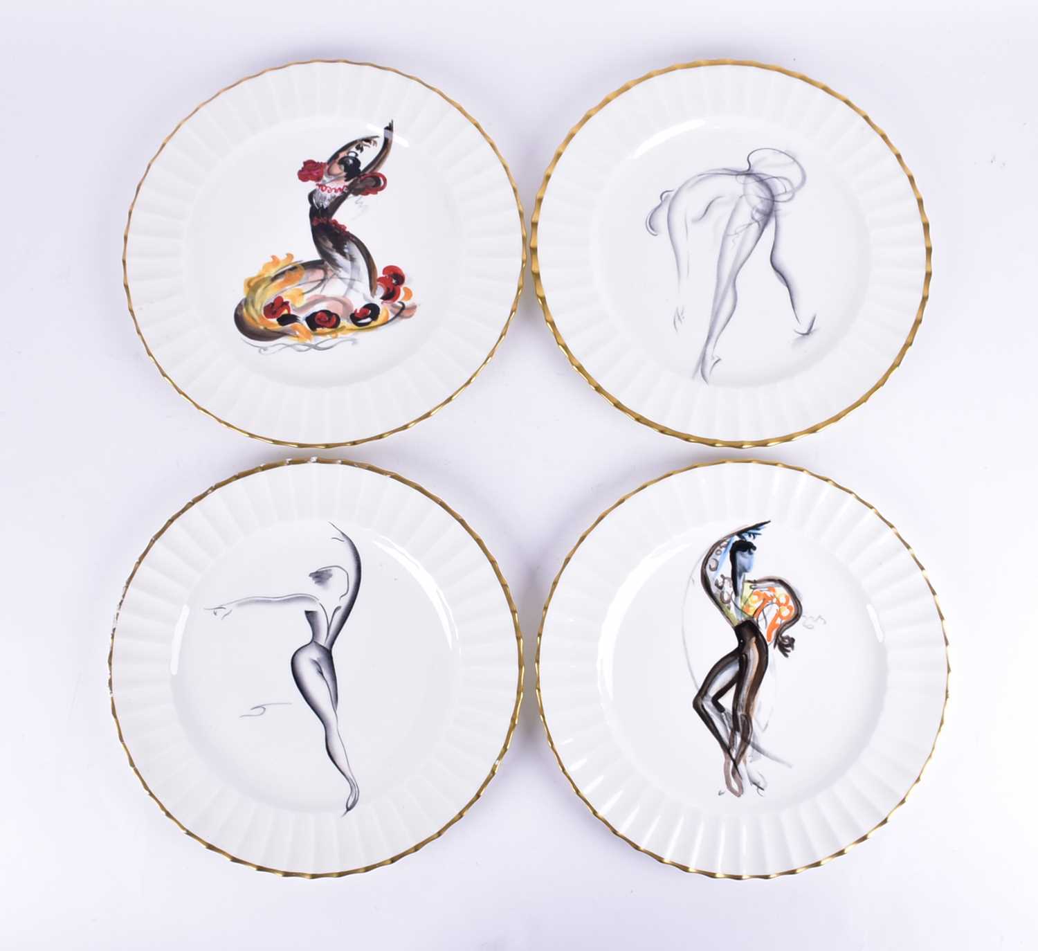 A set of four Atelier Camille Le Tallec, Paris, plates, each bearing a hand-painted image of a