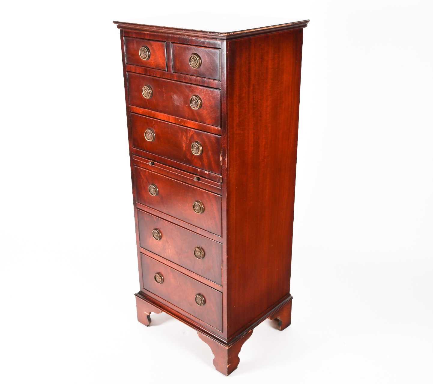 ABurton Reproductions Ltd (Bristol), mahogany Wellington pedestal chest. Fitted two short over - Image 2 of 8