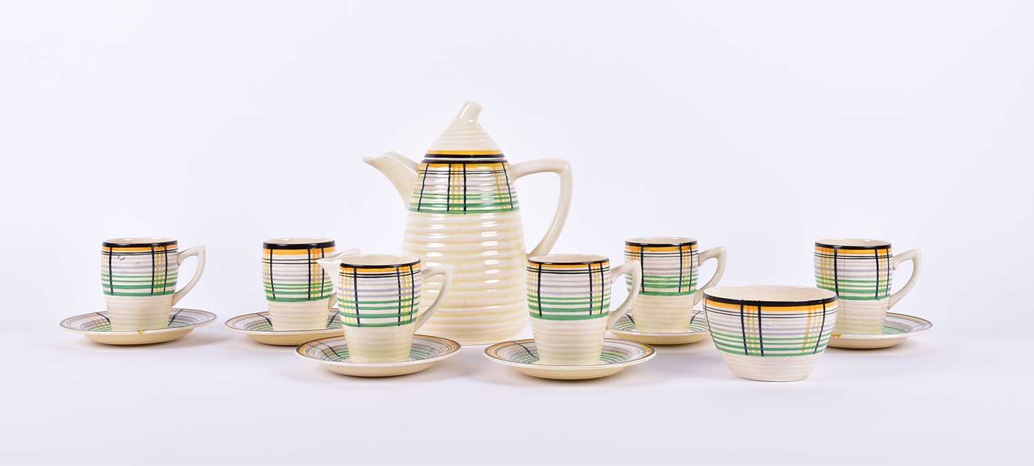 A Clarice Cliff Bizarre 1930s 'Tartan' pattern part coffee service, for Wilkinson, numbered 6517, - Image 11 of 11