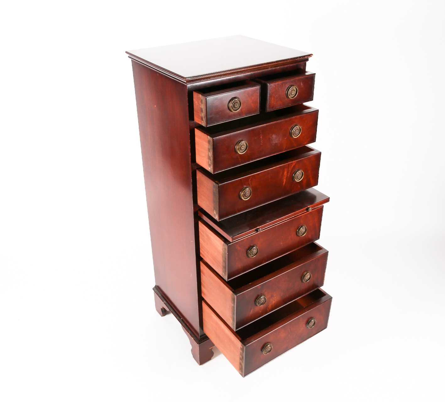 ABurton Reproductions Ltd (Bristol), mahogany Wellington pedestal chest. Fitted two short over - Image 3 of 8