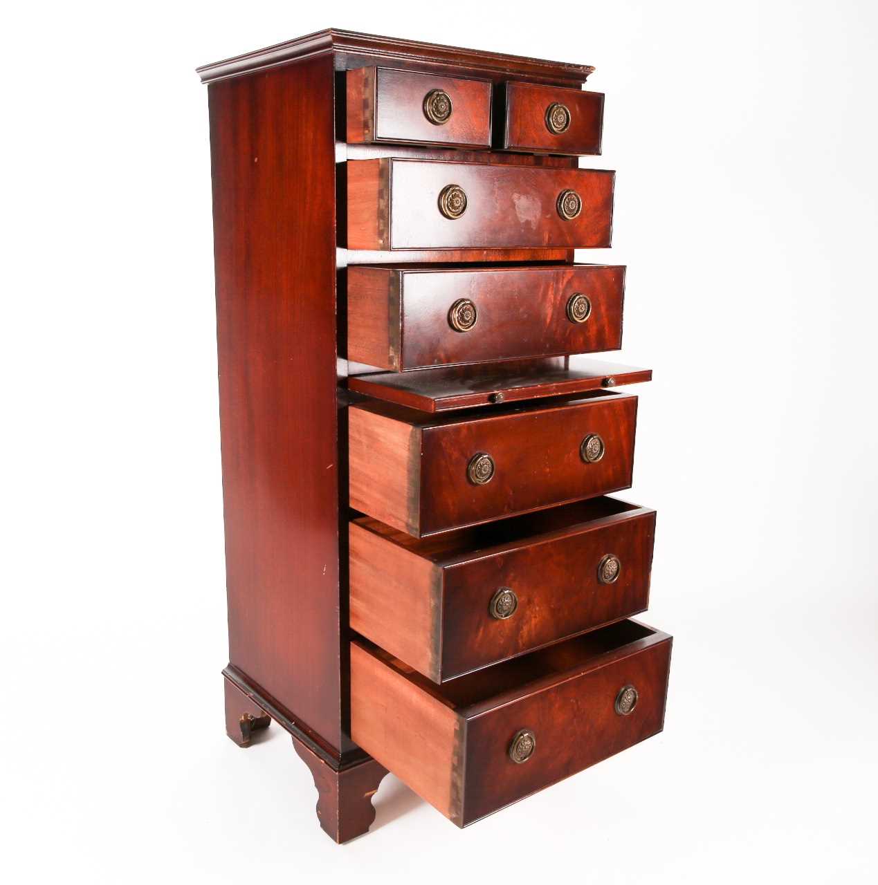 ABurton Reproductions Ltd (Bristol), mahogany Wellington pedestal chest. Fitted two short over - Image 6 of 8