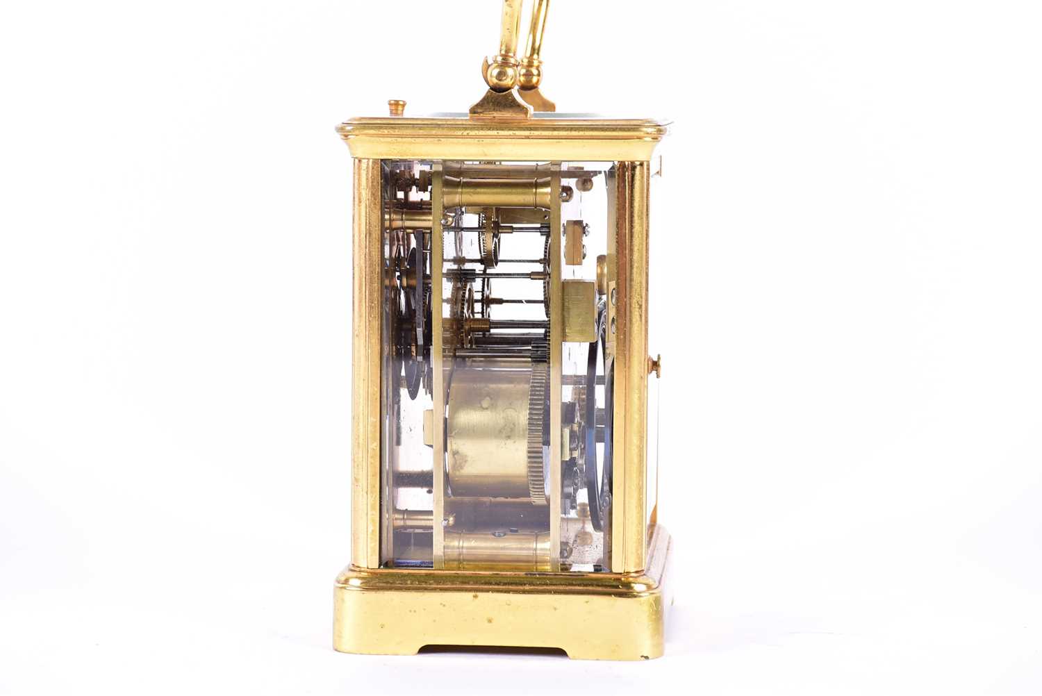 An early 20th century 8-day repeating carriage clock. With gilt brass corniche case. The movement - Image 8 of 10