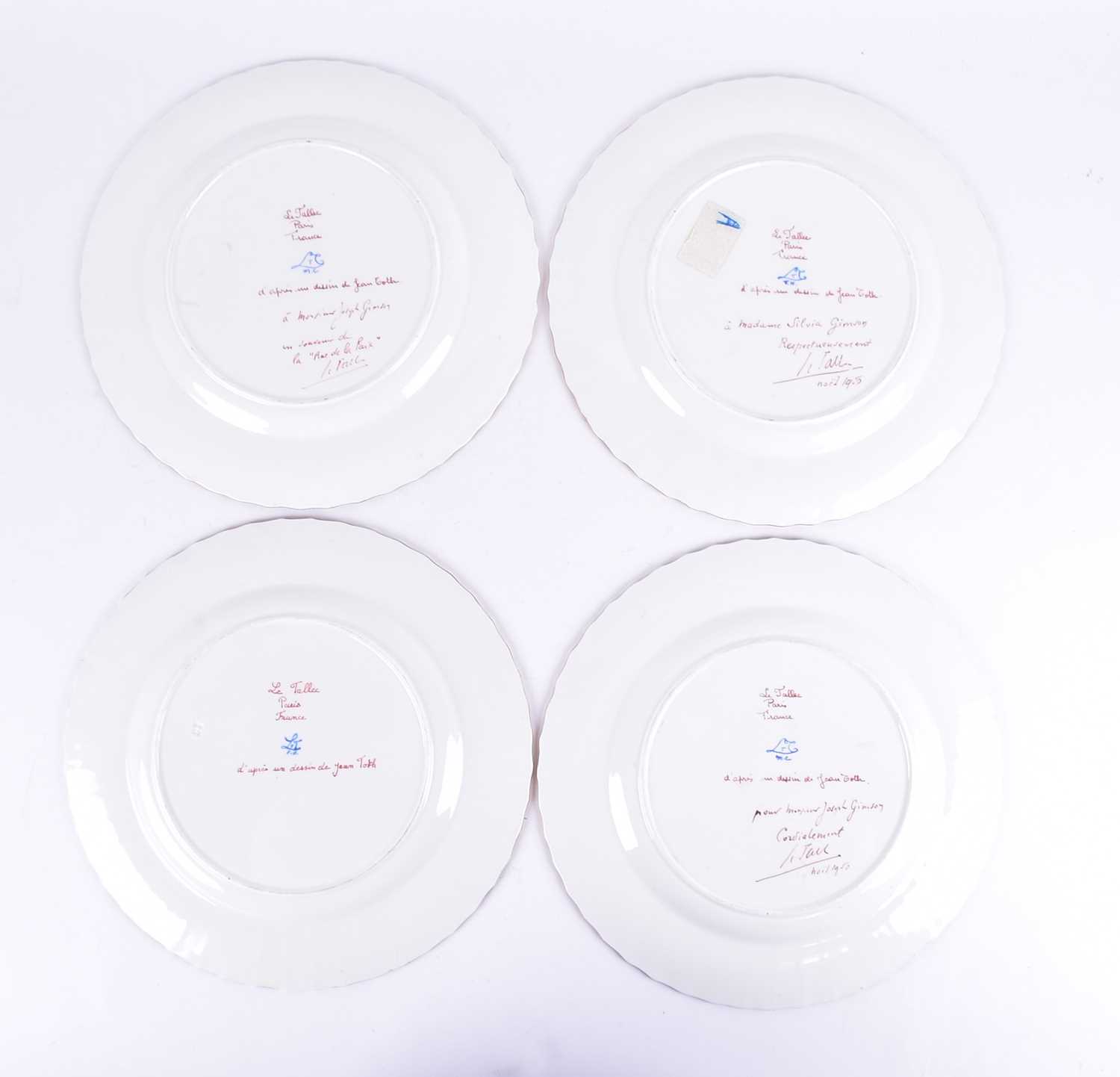 A set of four Atelier Camille Le Tallec, Paris, plates, each bearing a hand-painted image of a - Image 6 of 6