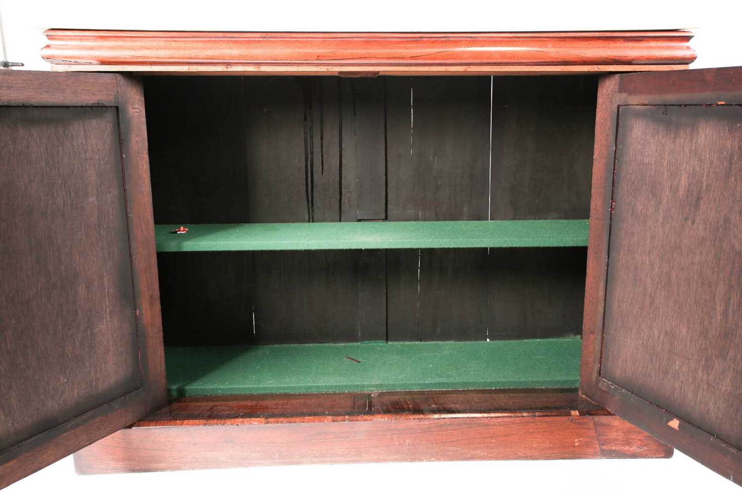 A Victorian marble-topped rosewood two-door chiffonier, with ogee moulded and each door with silk - Image 6 of 6