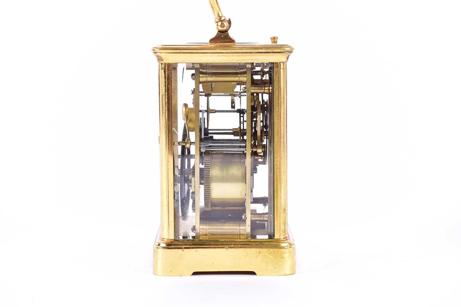 An early 20th century 8-day repeating carriage clock. With gilt brass corniche case. The movement - Image 6 of 10