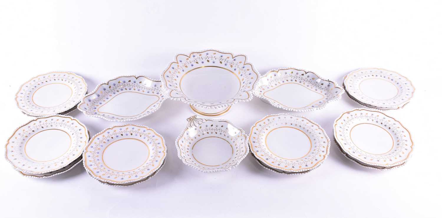 A Flight Barr and Barr dessert service, early 19th century, comprising a comport, two oval bowls,