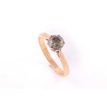 A single stone diamond ring; the brilliant-cut diamond in simple six claw mount; to a plain D shaped