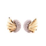 A pair of 14ct yellow gold and diamond shell-shaped earrings, total diamond weight approximately 1.0
