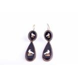 A pair of Victorian yellow gold and micro mosaic drop earrings, the tapered pear-shaped drops and