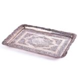 An early 20th-century Eastern white metal ,unmarked (Persian/Iranian) rectangular tray with a niello