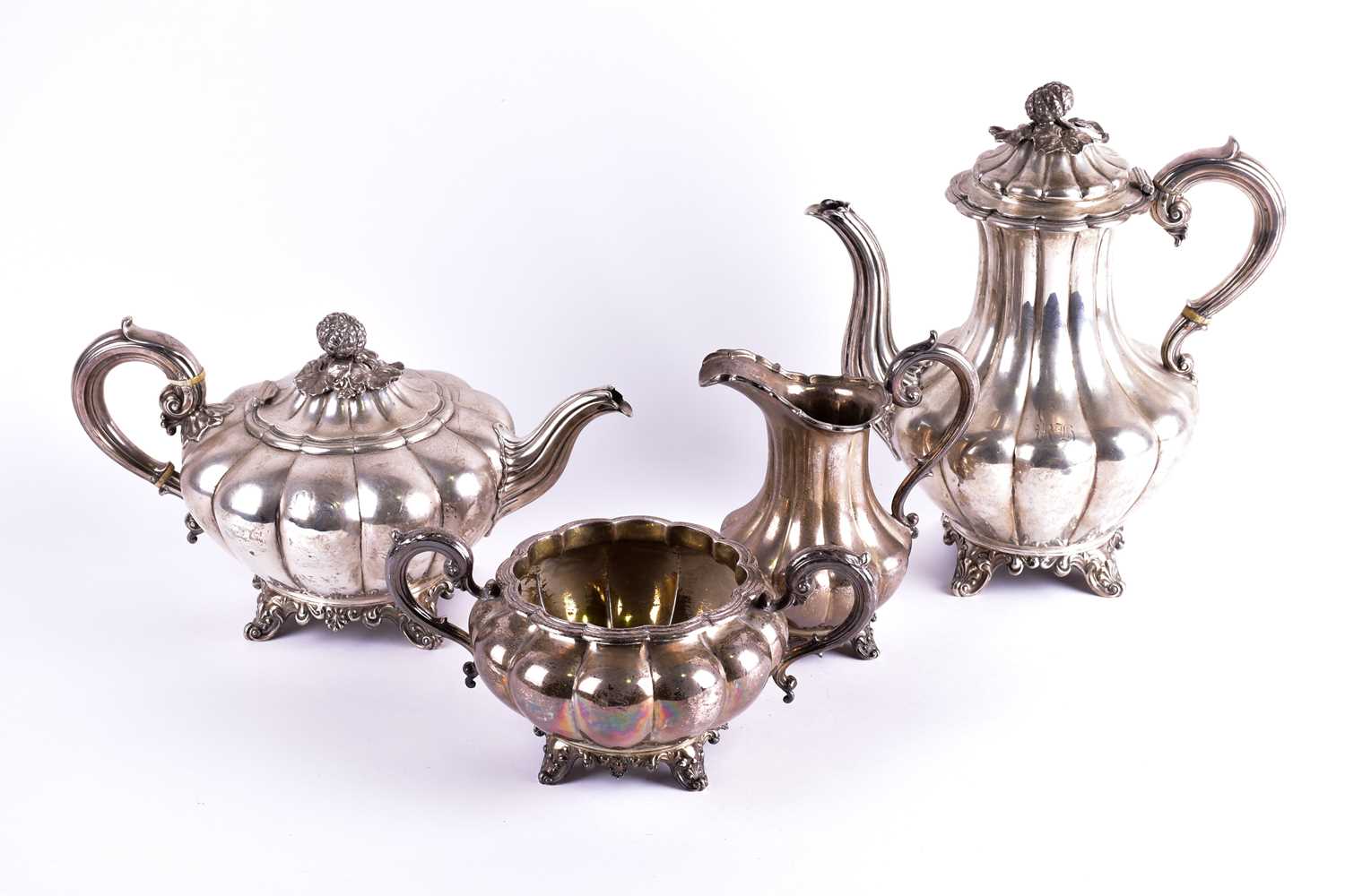 A Victorian four-piece silver tea set. London 1849 by Edward, John & William Barnard. The set