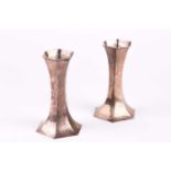 A pair of George V silver hexagonal trumpet vases, Birmingham 1911 by Gorham Manufacturing Co, 15