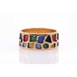 An 18ct yellow gold and polychrome enamel eternity ring, inset with multi-coloured enamel