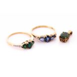A 9ct yellow gold and kyanite ring, set with oval and pear-cut stones, size R 1/2, together with a