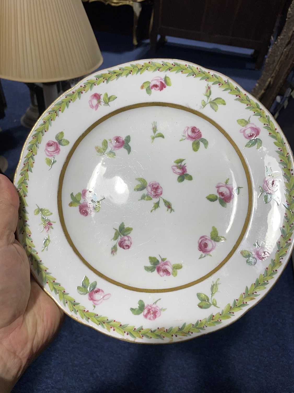 A set of six 18th century Sevres porcelain cabinet plates, with hand-painted rose decoration, within - Image 10 of 40