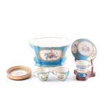 A collection of 18th century and later Sevres Bleu Celeste, comprising a cabinet cup and saucer, two