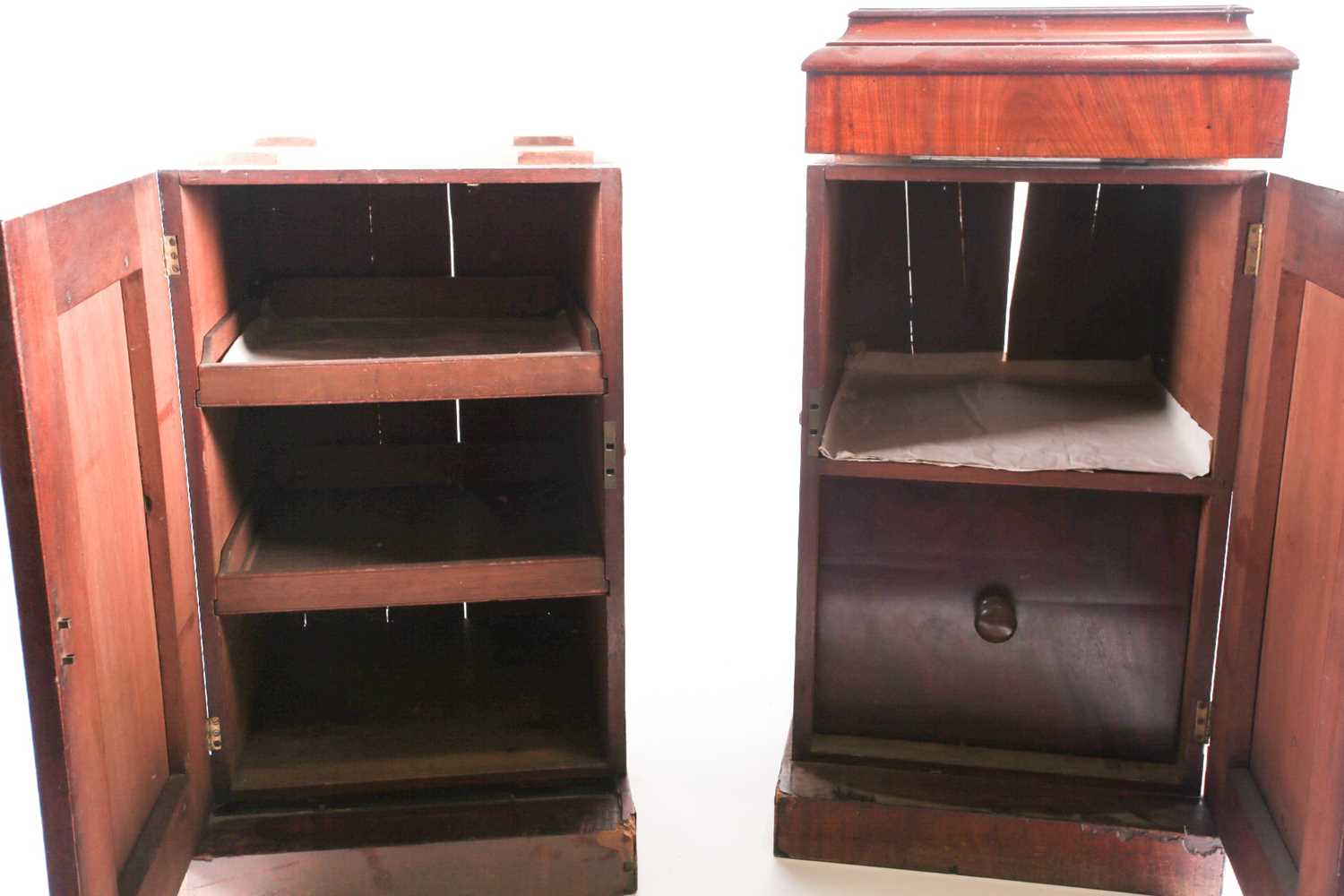 A pair of Victorian mahogany single door dining room pedestal cupboards of architectural form with - Image 3 of 8