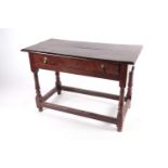 An unusual late 17th-century burr elm and oak single drawer rectangular side table, the top and