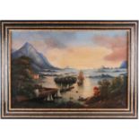 20th century school, a large oil on canvas, 18th century Continental water landscape, unsigned, 59