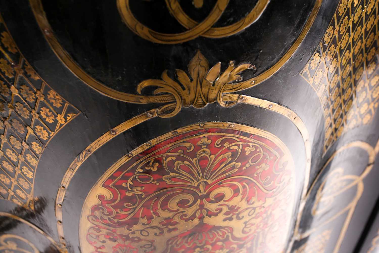 A 19th century French ebonized and red Boulle inlaid serpentine single door credenza, with shaped - Image 3 of 8