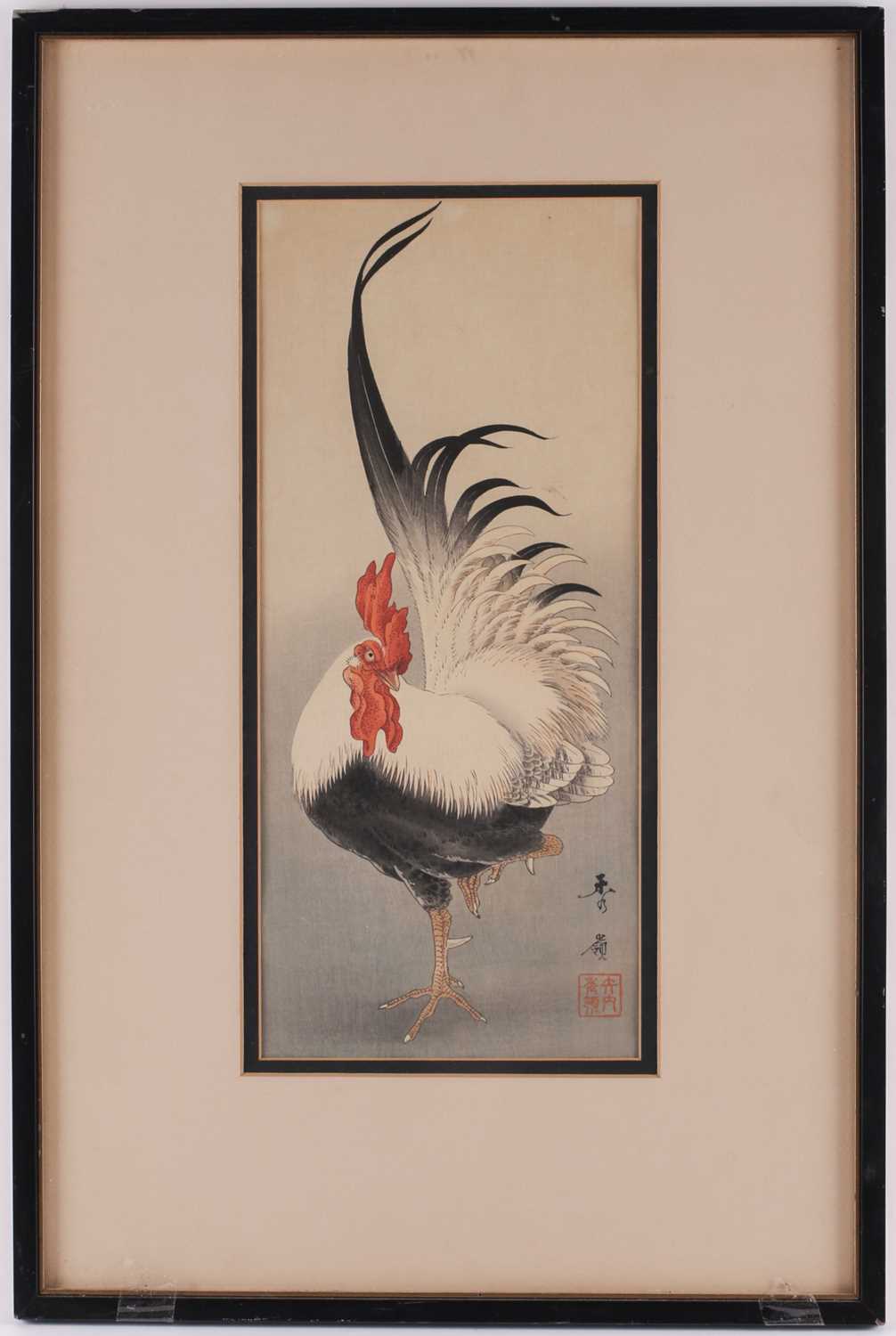 Nakagawa Shurei, Taisho period, standing Cockerel, woodblock print, 36.5cm x 16cmCondition report: