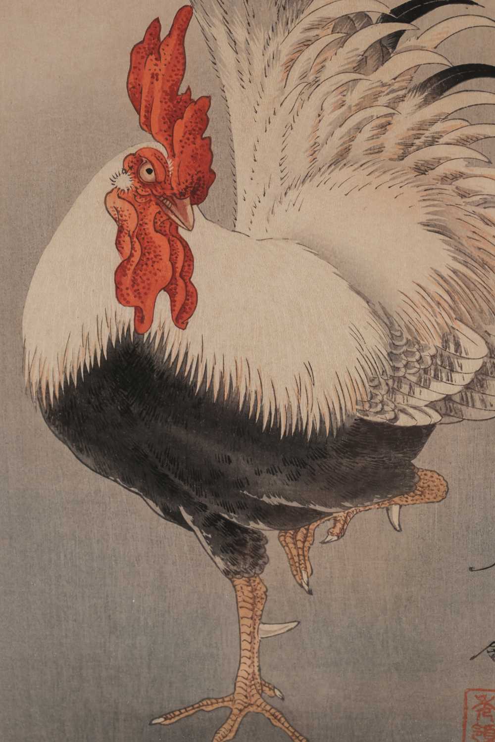 Nakagawa Shurei, Taisho period, standing Cockerel, woodblock print, 36.5cm x 16cmCondition report: - Image 3 of 4