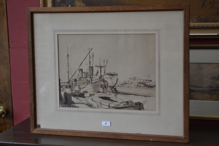 David O. P. M. Harrison The Mayflower signed and dated 1949, watercolour, 45cm x 33cm, framed, ( - Image 2 of 2
