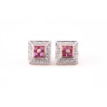 A pair of 9ct yellow gold, diamond, and ruby earrings, of square design, approximately 10 x 10 mm,