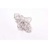 An 18ct white gold and diamond plaque ring, in the Art Deco style, set with round brilliant and