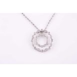 An 18ct white gold and diamond double wreath pendant, set with round brilliant-cut diamonds, outer