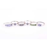 A 9ct white gold and tanzanite ring, set with seven marquise-cut tanzanites, size Z, together with a