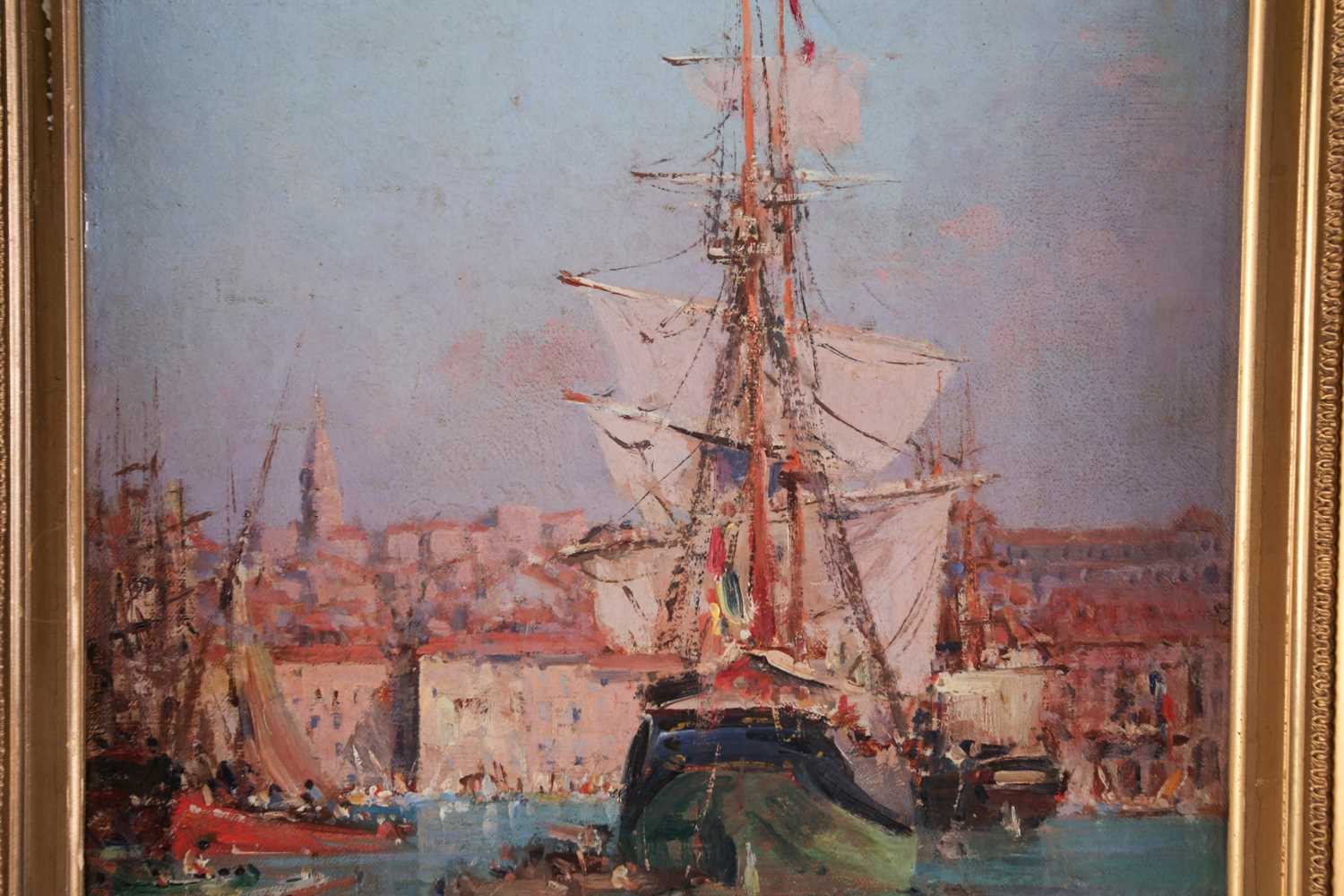 Francois Nardi (1861-1936) French, a harbour scene, oil on canvas, signed to lower right corner, - Image 2 of 4
