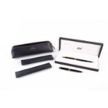 A Montblanc Meisterstuck 146 black fountain pen, the cap with gilt clip and triple cap band, two-