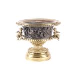 A large and impressive Warwick style bronze vase/jardiniere, of oval form with removable brass